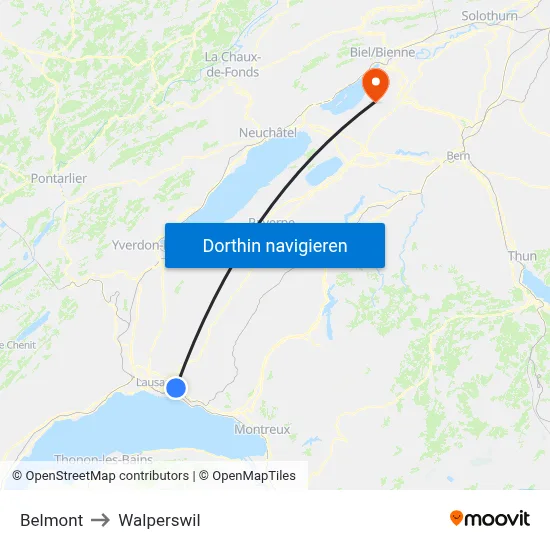 Belmont to Walperswil map