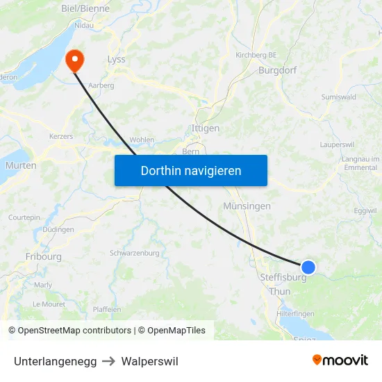 Unterlangenegg to Walperswil map