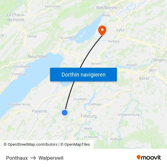 Ponthaux to Walperswil map