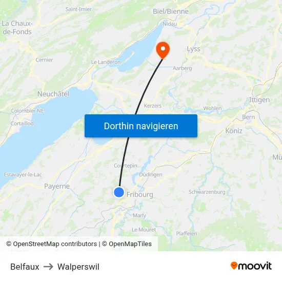 Belfaux to Walperswil map