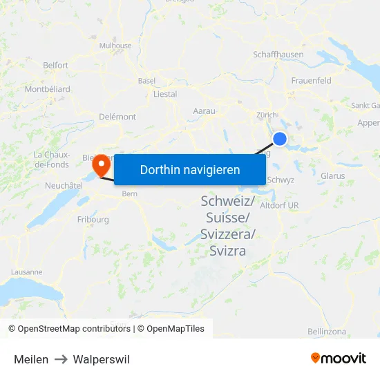 Meilen to Walperswil map
