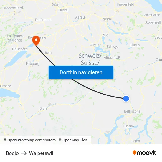 Bodio to Walperswil map