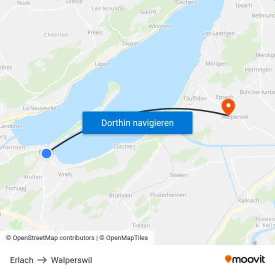 Erlach to Walperswil map