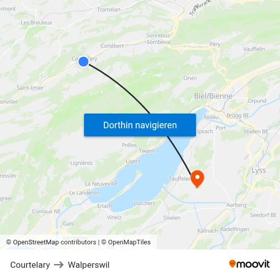 Courtelary to Walperswil map