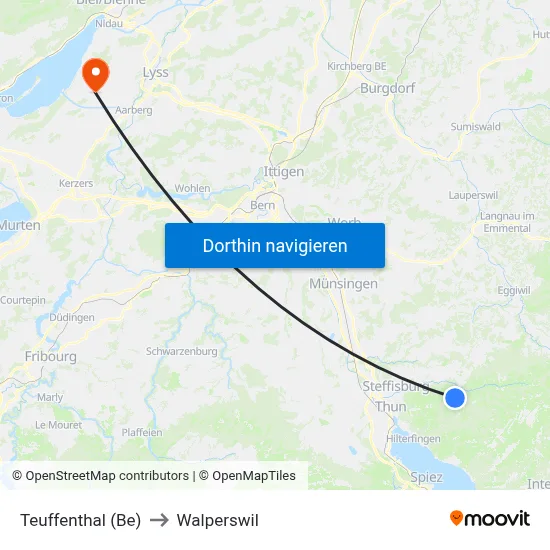 Teuffenthal (Be) to Walperswil map
