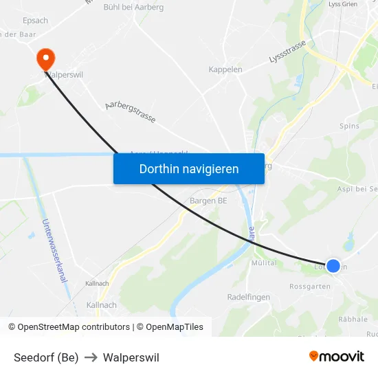 Seedorf (Be) to Walperswil map