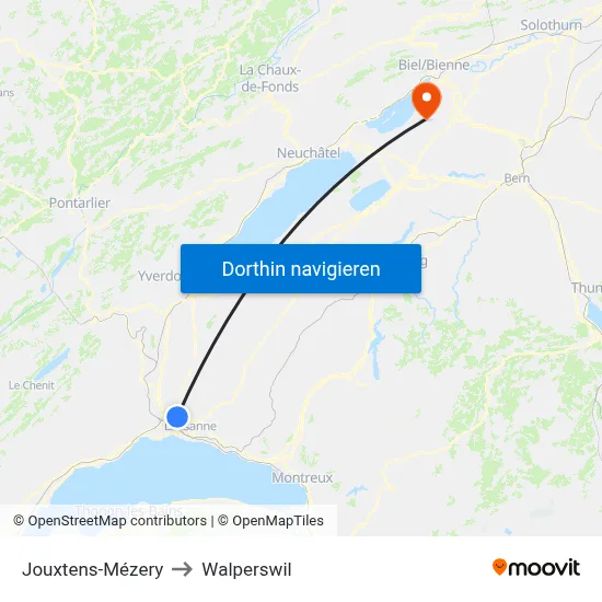 Jouxtens-Mézery to Walperswil map