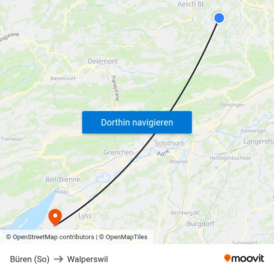 Büren (So) to Walperswil map