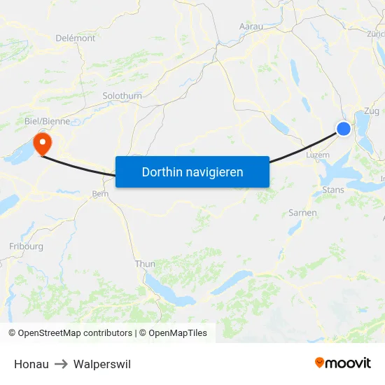 Honau to Walperswil map