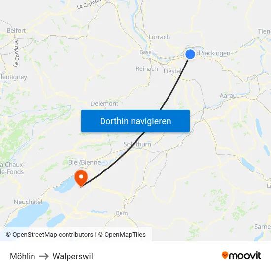 Möhlin to Walperswil map