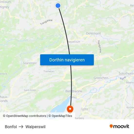 Bonfol to Walperswil map