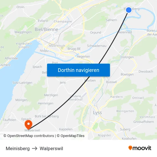 Meinisberg to Walperswil map