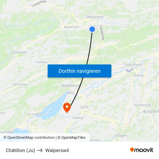 Châtillon (Ju) to Walperswil map