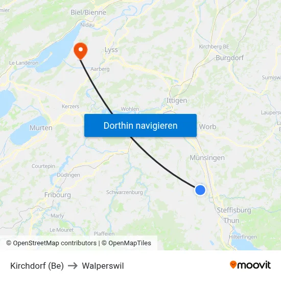 Kirchdorf (Be) to Walperswil map
