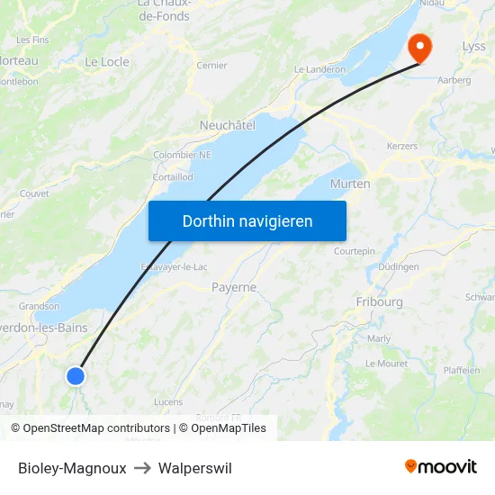 Bioley-Magnoux to Walperswil map