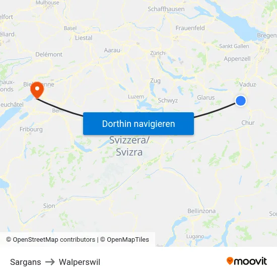 Sargans to Walperswil map
