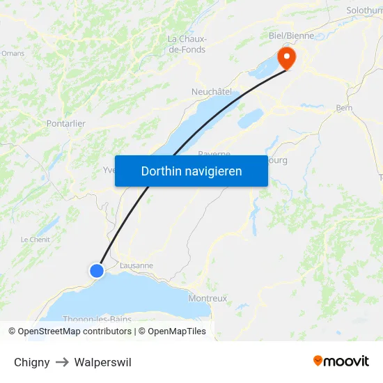 Chigny to Walperswil map
