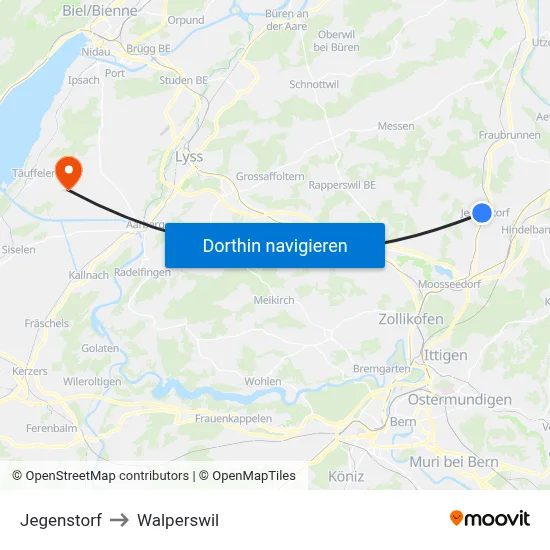 Jegenstorf to Walperswil map