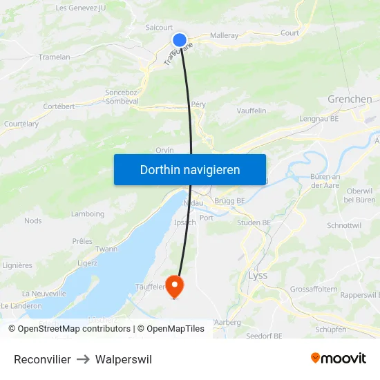 Reconvilier to Walperswil map