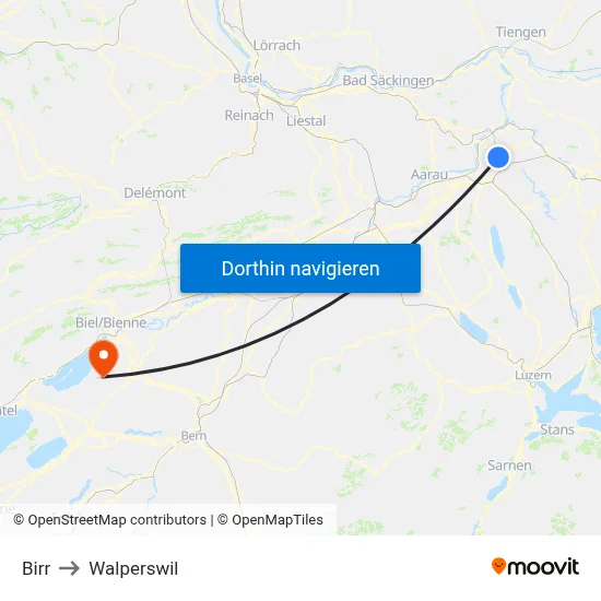 Birr to Walperswil map