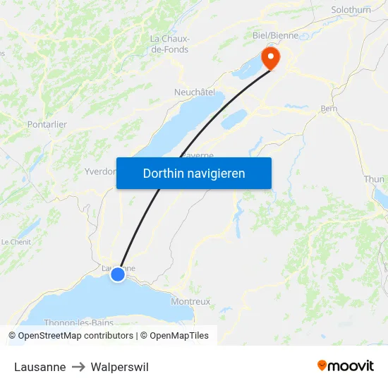 Lausanne to Walperswil map