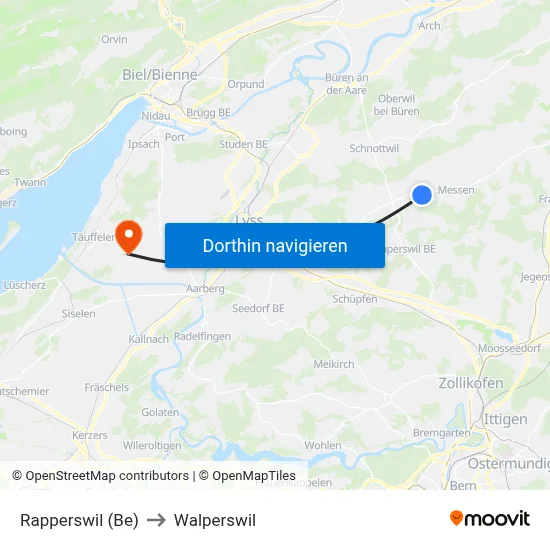 Rapperswil (Be) to Walperswil map