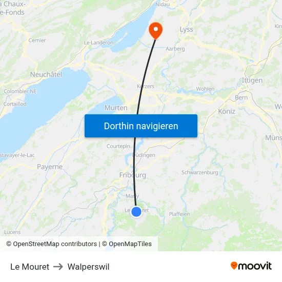 Le Mouret to Walperswil map