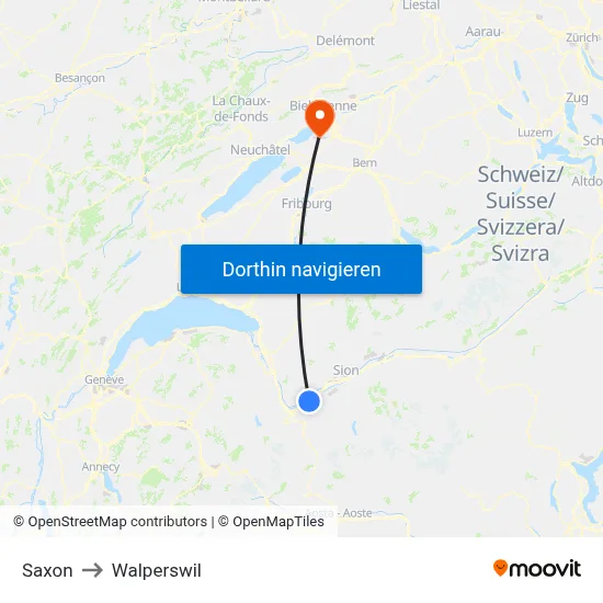Saxon to Walperswil map