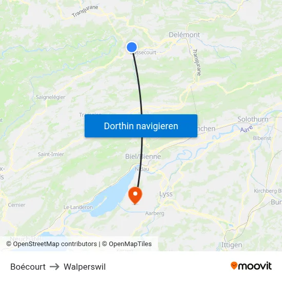 Boécourt to Walperswil map