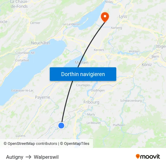 Autigny to Walperswil map