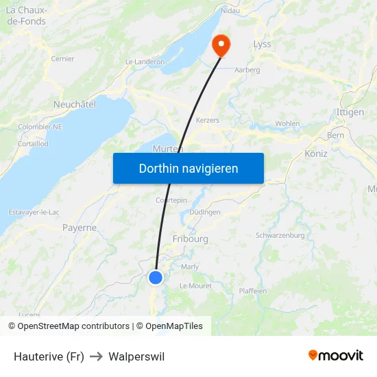 Hauterive (Fr) to Walperswil map