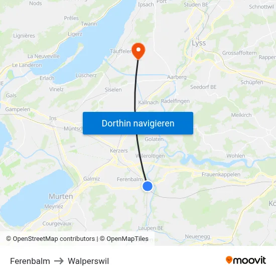 Ferenbalm to Walperswil map