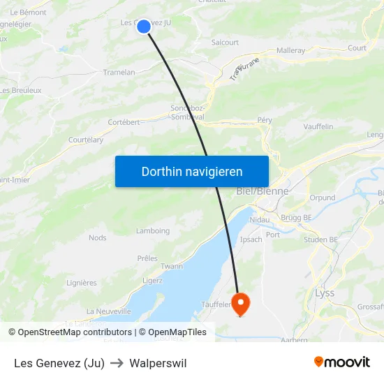 Les Genevez (Ju) to Walperswil map