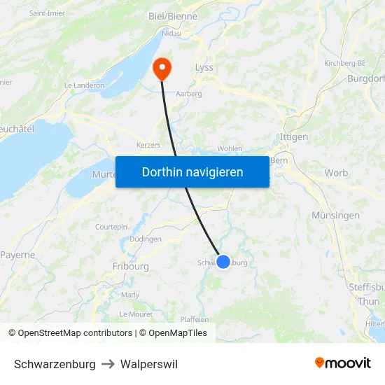 Schwarzenburg to Walperswil map