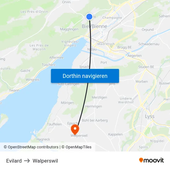 Evilard to Walperswil map