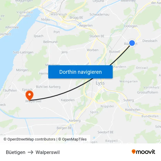 Büetigen to Walperswil map