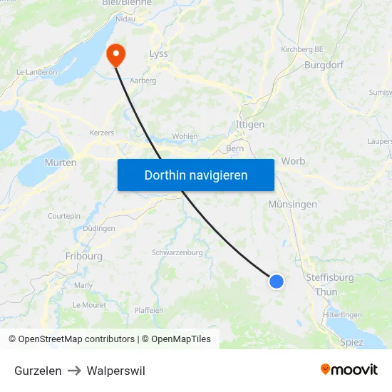 Gurzelen to Walperswil map