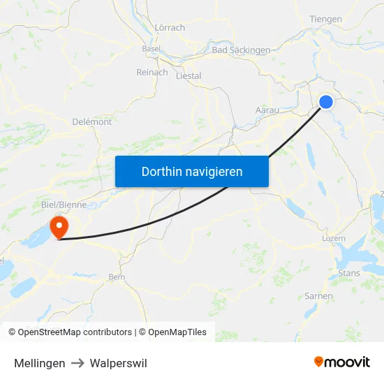Mellingen to Walperswil map
