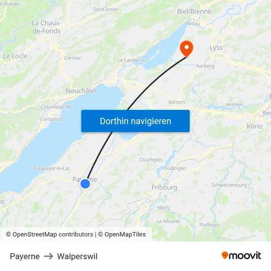 Payerne to Walperswil map