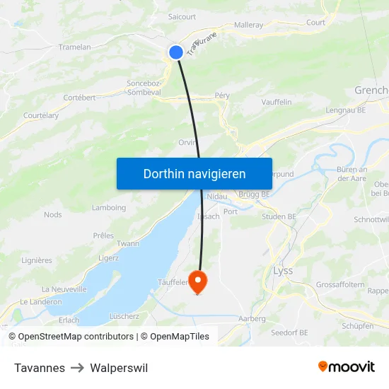 Tavannes to Walperswil map