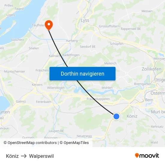 Köniz to Walperswil map