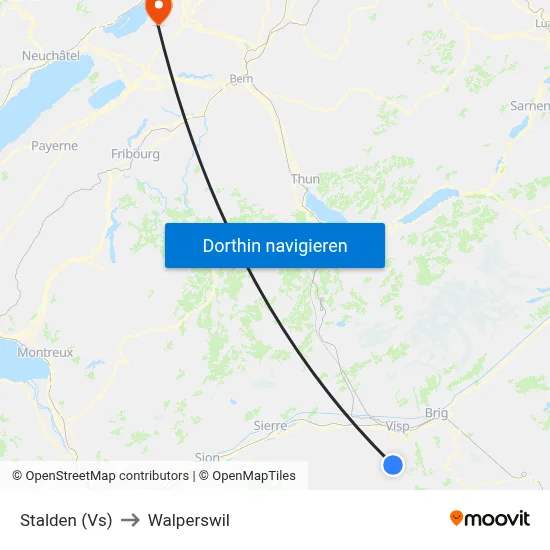 Stalden (Vs) to Walperswil map