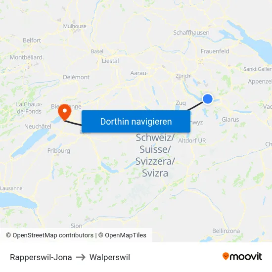 Rapperswil-Jona to Walperswil map