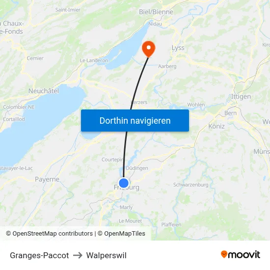 Granges-Paccot to Walperswil map
