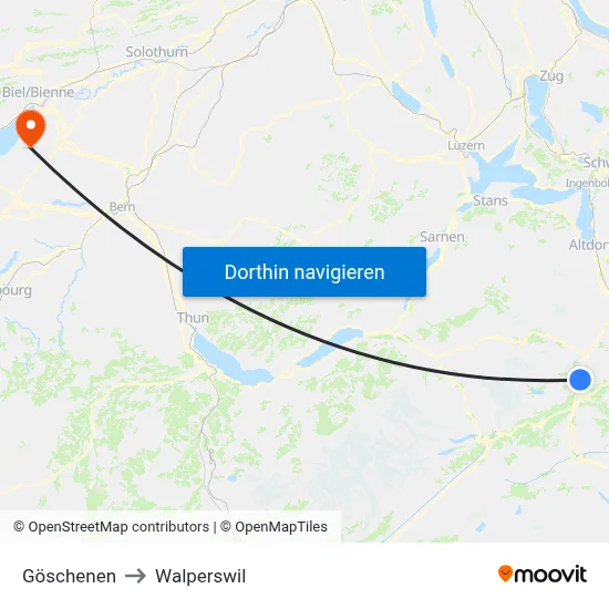Göschenen to Walperswil map