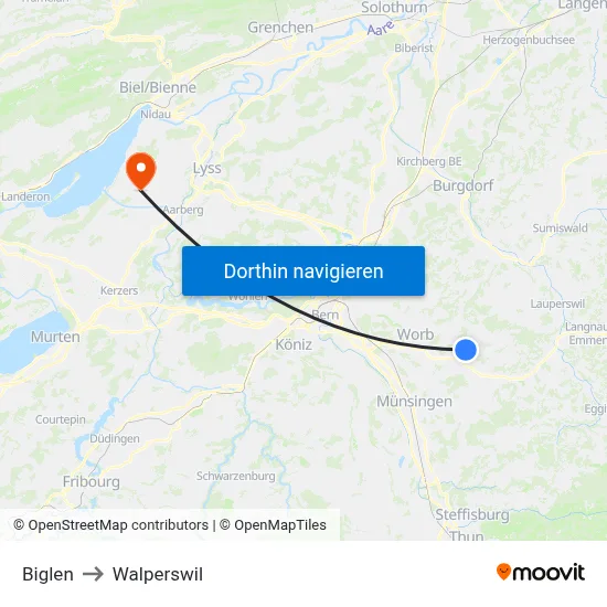 Biglen to Walperswil map