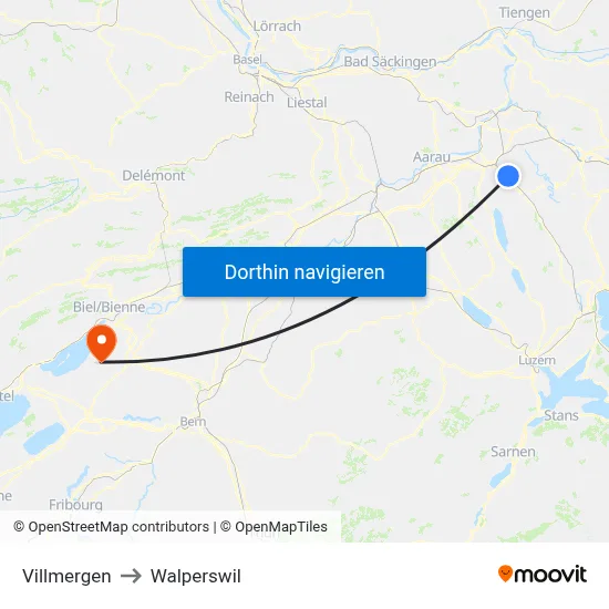 Villmergen to Walperswil map