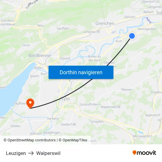 Leuzigen to Walperswil map