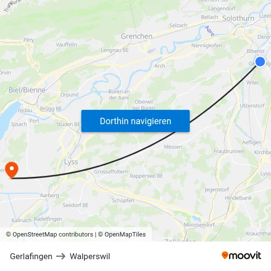 Gerlafingen to Walperswil map