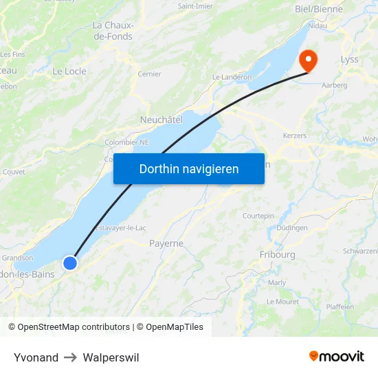 Yvonand to Walperswil map